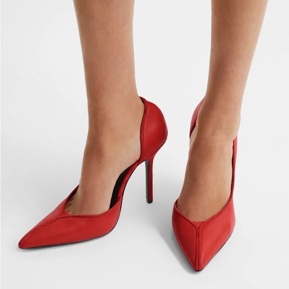 Reiss Baines Crystal Pointed Court Heel Red